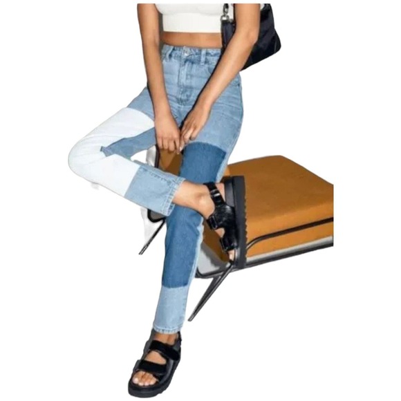 Princess Polly Women Size 2 High Rise Patchwork Mom Jeans jeans - Picture 2 of 10